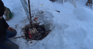 Полевая кухня от уфимского бомжа: шашлык на снегу
